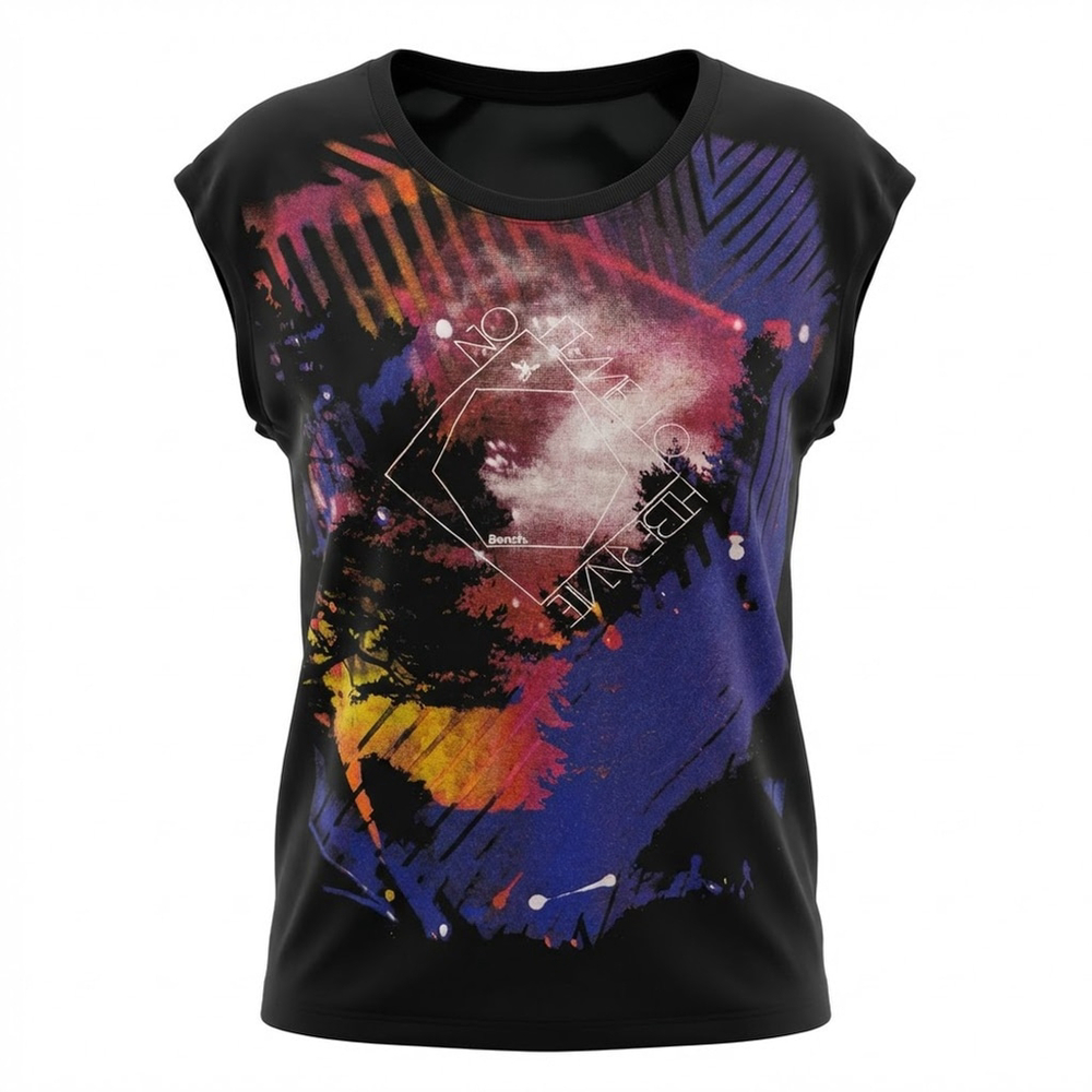 Bench Black and Blue Abstract Muscle Tee Size XS Festival Streetwear Minimalist